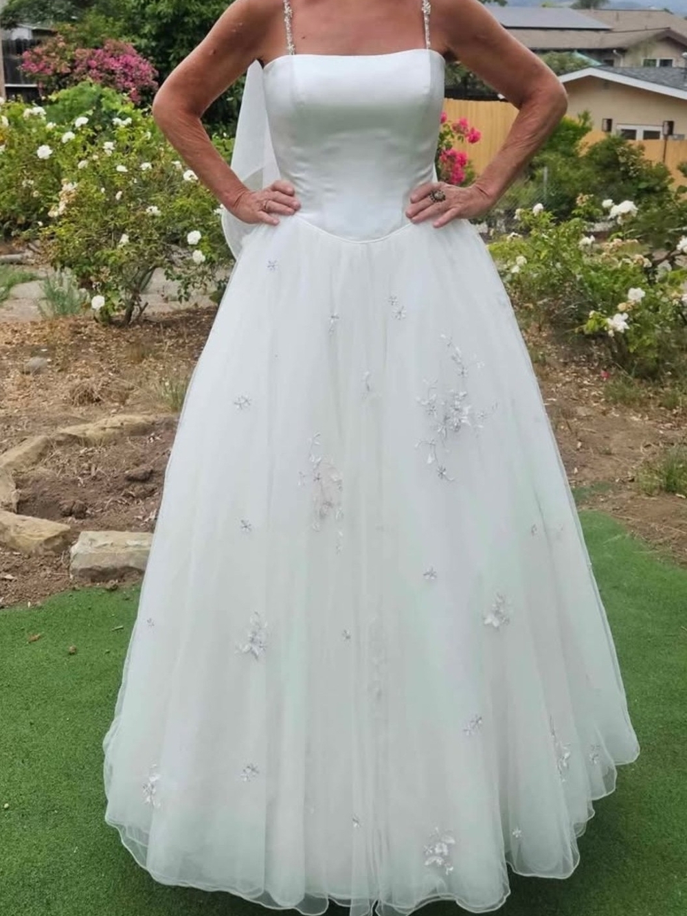 Mon Cheri White Bridal Ball Gown with Beaded Straps Size 12 Nwt